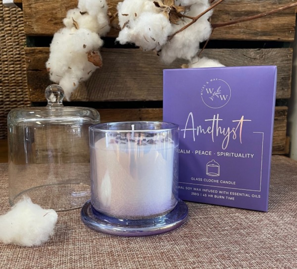 Aura & Co. Amethyst Glass Cloche Candle