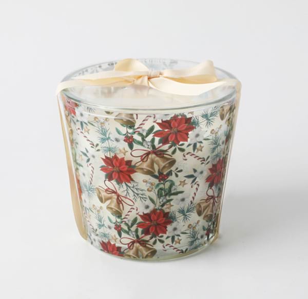XMAS CANDLE WITH DECAL STICKER & RIBBON